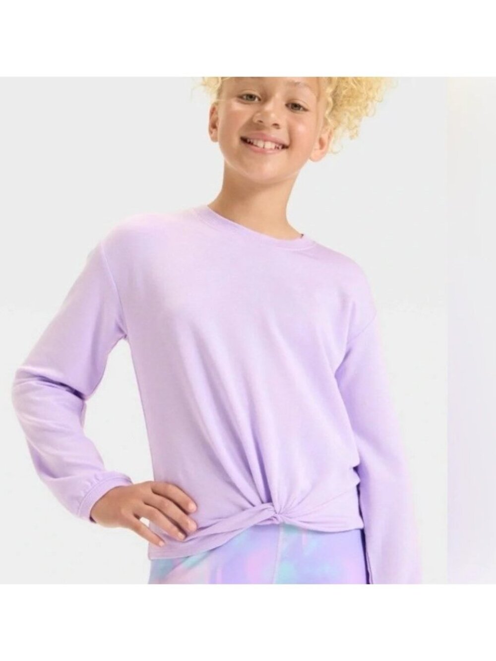 All in Motion Girls' Activewear Cropped Knot Front Top Lavender Size M (8) NWT